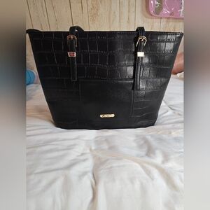 MONTANA WEST Black Crocodile-Embossed Tote Bag 14x11x3.5